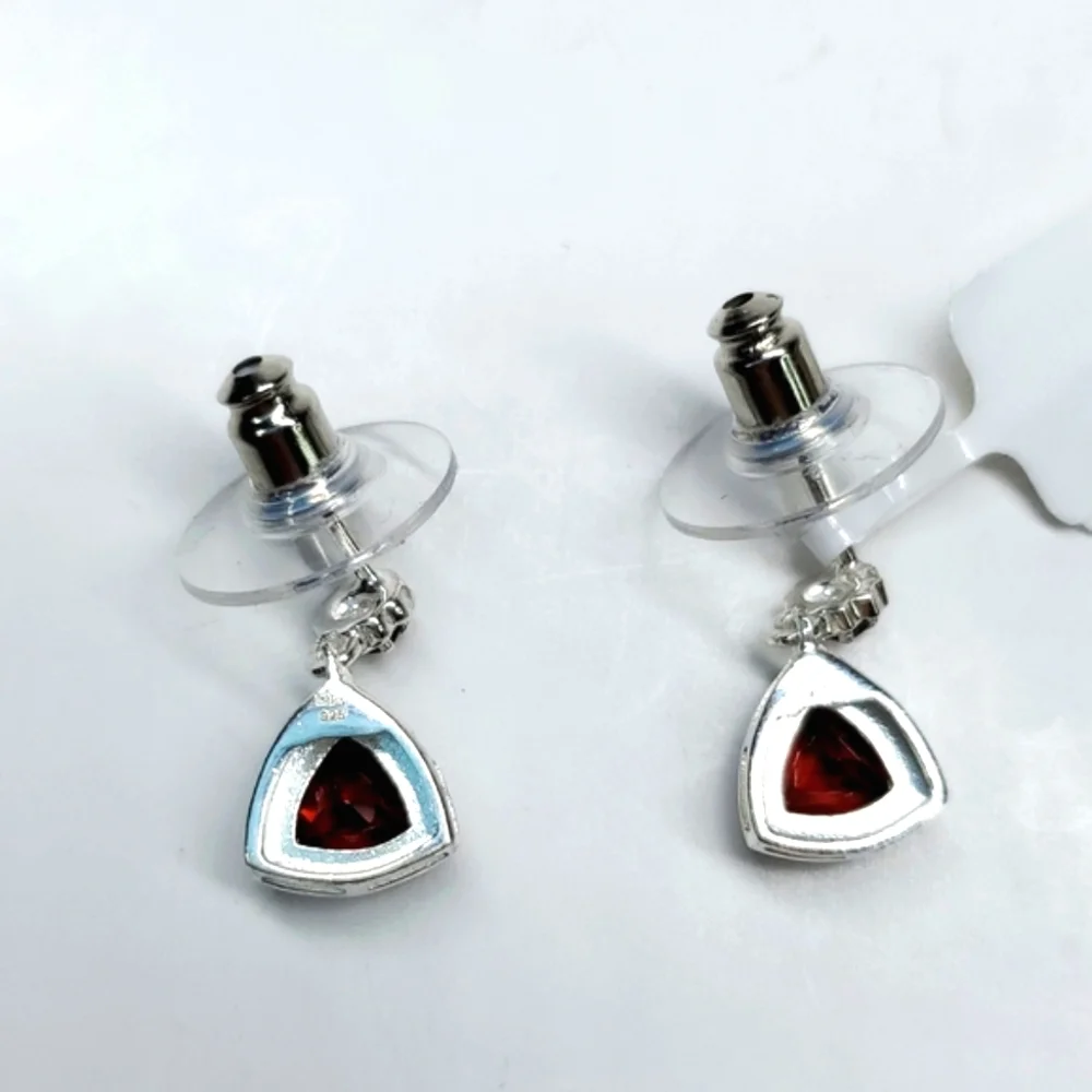 Mozambique Garnet Trillion Cut Sterling Silver Earrings NWT
